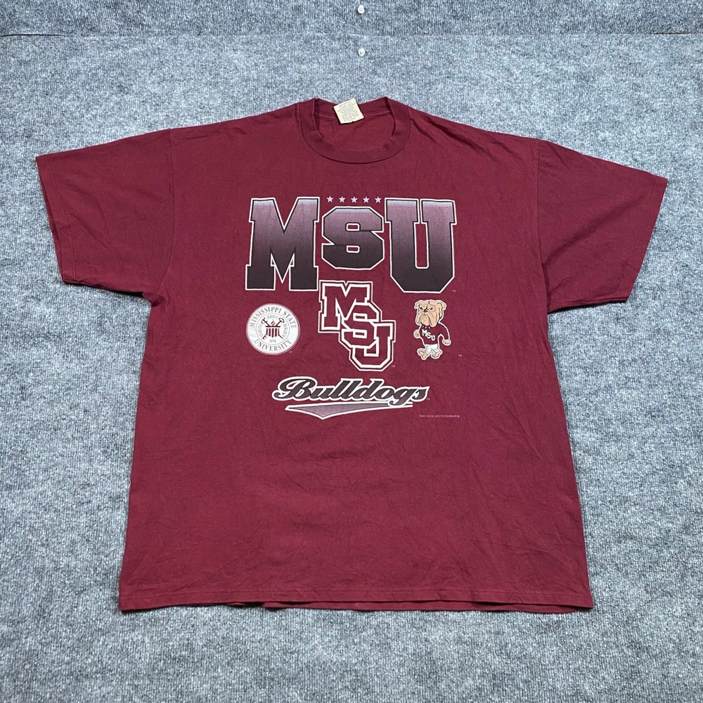 Vintage Red Oak Mississippi State Bulldogs T-Shirt Mens 3XL Maroon MSU USA Made